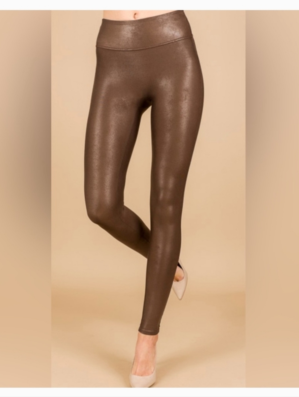 Spanx faux leather leggings, Bronze, Women's Large